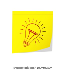 Great Idea - Post It Yellow & Electric Bulb on White, stock vector illustration