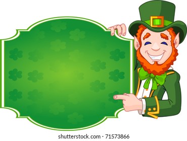 Great illustration of a cartoon St. Patrick's Day Lucky Leprechaun holding sign