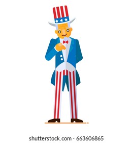 Great illustration in flat style of Uncle Sam pointing