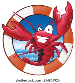 Great illustration of a happy lobster Chef holding a Spatula in Nautical Themed Frame ready to cook some delicious seafood.