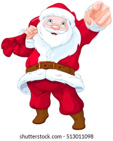 Great illustration of personable Santa Claus pointing