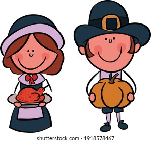 Great illustration of a pilgrim couple. Perfect for a thanksgiving illustration.