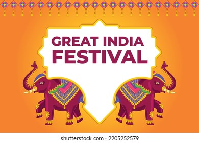 Great India Festival Biggest India Festival Maha Sale offer banner, festival of India, Bachat banner with orange background And elephants