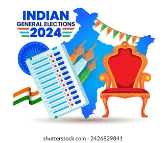 great Indian general election concept with EVM machine, inked finger, and chair vector illustration
