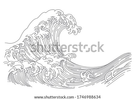 Great Japan oriental wave line art style vector illustration isolated on white background.