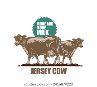 GREAT JERSEY MILK LOGO, Silhouette großartiger Rinder auf Ranch-Vektorgrafiken