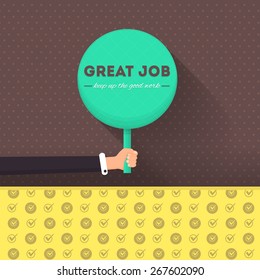 Great Job Lettering, Flat Long Shadow Style Signboard Hold Hands Vector Design