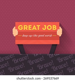 Great Job Lettering, Flat Long Shadow Style Card Hold Hands Vector Design