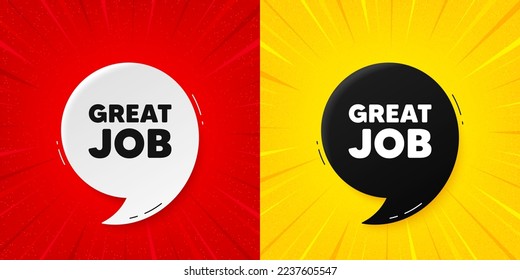 Great job tag. Flash offer banner with quote. Recruitment agency sign. Hire employees symbol. Starburst beam banner. Great job speech bubble. Vector