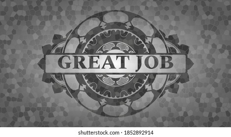 Great Job text inside grey color stone wall realistic emblem. Rock fashionable background. Illustration. 