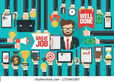 Great job. Well done Business industry concept design flat with businessman. Vector illustration