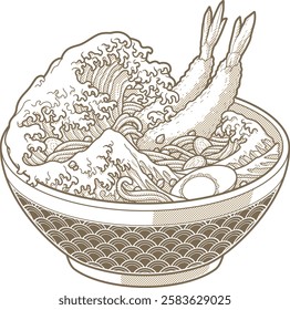 the Great Kanagawa Ramen Vector - Brown Ver.
