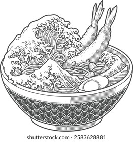 the Great Kanagawa Ramen Vector - Grey Ver.