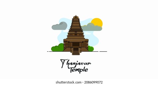 The Great King Chola Temples in Tamil Nadu.Thanjai Periya Kovil illustration in vector graphics.