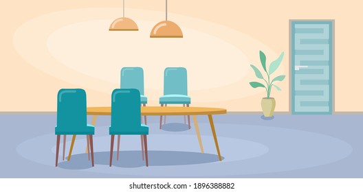 Great kitchen design with large table and chairs. Vector illustration