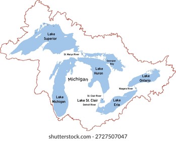 Die Great Lakes Becken Kartenform Isolierte Vektorgrafik