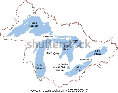 The Great Lakes Basin Map Shape Isolated Vector
