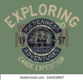 Great Lakes Canoe Trip Exploring Adventure Vintage Vector Print For Boy Kid T Shirt