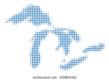 Great Lakes Map halftone vector pictograph. Illustration style is dotted iconic Great Lakes Map symbol on a white background. Halftone texture is circle blots.