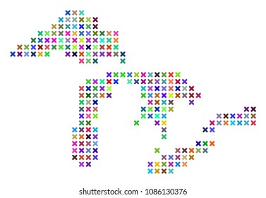 Great Lakes map. Vector concept of geographic plan. Regular pattern is composed from x-cross items in different colors.