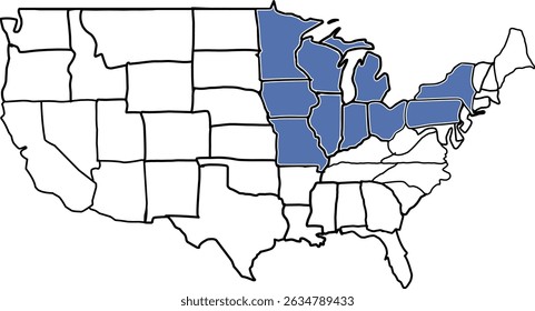 Great Lakes Megaregion Map, USA map Highlighting Great Lakes Megaregion, America Map