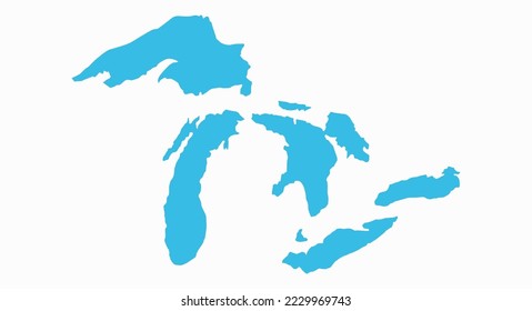 Great Lakes silhouette map simple icon set. Each lake is separate. Flat vector illustration isolated on white background.