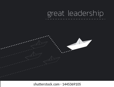 Great Leadership Concept Illustration With Folded Paper Boat.