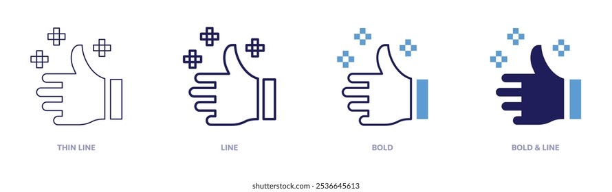 Great like button icon in 4 different styles. Thin Line, Line, Bold, and Bold Line. Duotone style. Editable stroke.