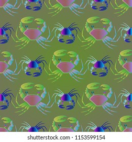 Great magical crab multicolored background seamless.