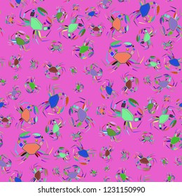 Great magical crab multicolored background seamless.