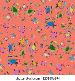 Great magical crab multicolored background seamless.