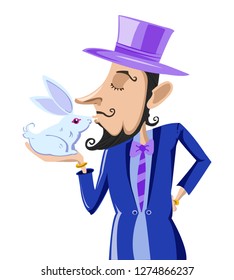 great magician doing tricks with rabbit vector