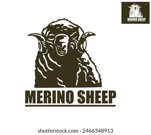 great merino sheep head logo, silhouette of big sheep vector illustrations