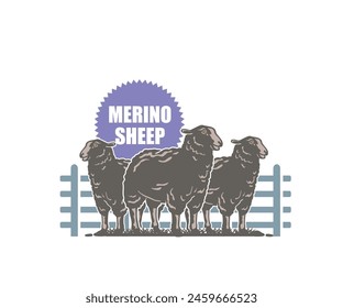 GREAT MERINO SHEEPS LOGO, silhouette of great ewe playing in farm vector illustrations