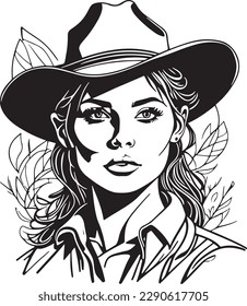 Great monochrome cowboy woman portrait vector