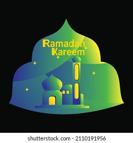 Great Mosque vector. Islam, Muslim, Prayer. flat design illustration.stars and moon in ramdan night. Muslim special day. ramadan kareem greeting card.