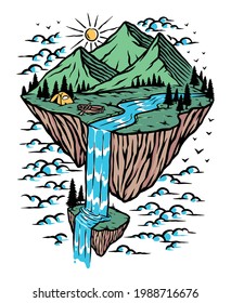 Great mountain view on the island illustration