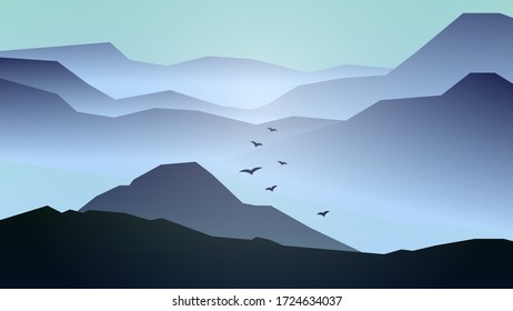 Great mountain view. Vector landscape illustration. Vector stock illustration.  Hills view. Gradient vector landscape. You can use it as a screensaver for your desktop.