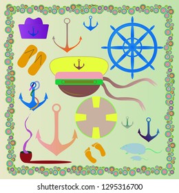 Great multicolor sailor summer pattern set.