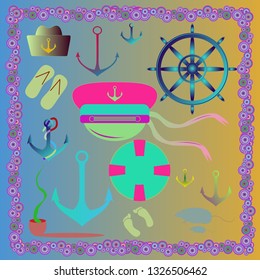 Great multicolor seaman summer pattern set.