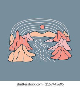 Great nature with mountains and river graphic illustration vector art t-shirt design