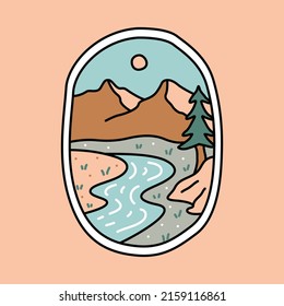 Great nature with mountains and river paintings graphic illustration vector art t-shirt design