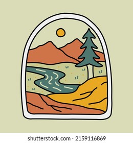 Great nature with mountains and river paintings graphic illustration vector art t-shirt design