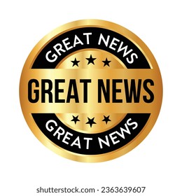 Great News Badge, Rubber Stamp, Banner, Tag, Emblem, Good News Label, Exciting News Banner In Flat Style With Glossy And Shiny Reflection On White Background, Design Element Vector Illustration