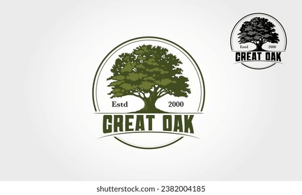 Ilustración del logotipo de un gran roble. Silueta vectorial de un árbol.