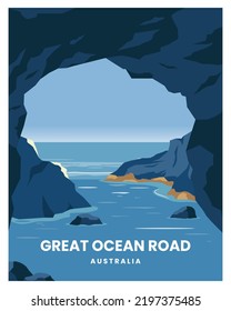 großer Strand auf der Meeresstraße in Australien Vektorgrafik mit minimalistischem Stil. Landschaftshintergrund geeignet für Poster, Postkarte, Kunst, Druck.