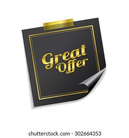Great Offer Golden Sticky Notes Vector Icon Design