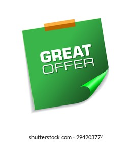 Great Offer Green Sticky Notes Vector Icon Design