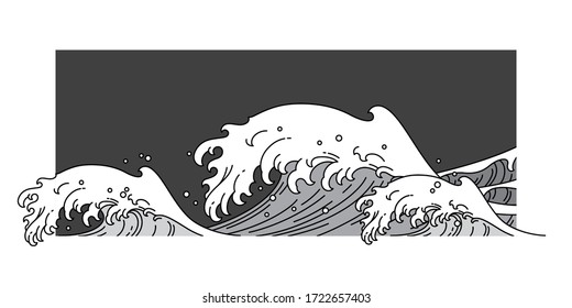 Great oriental wave water single line style vector illustration.