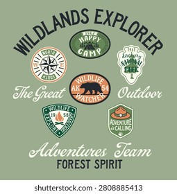 The great outdoor adventure junior explorer vector print for kids children wear t shirt sweatshirt pajamas with applique embroidery patches